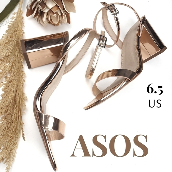ASOS Gold Strappy Sandal Heels UK 4.5 US 6.5m - Picture 1 of 11